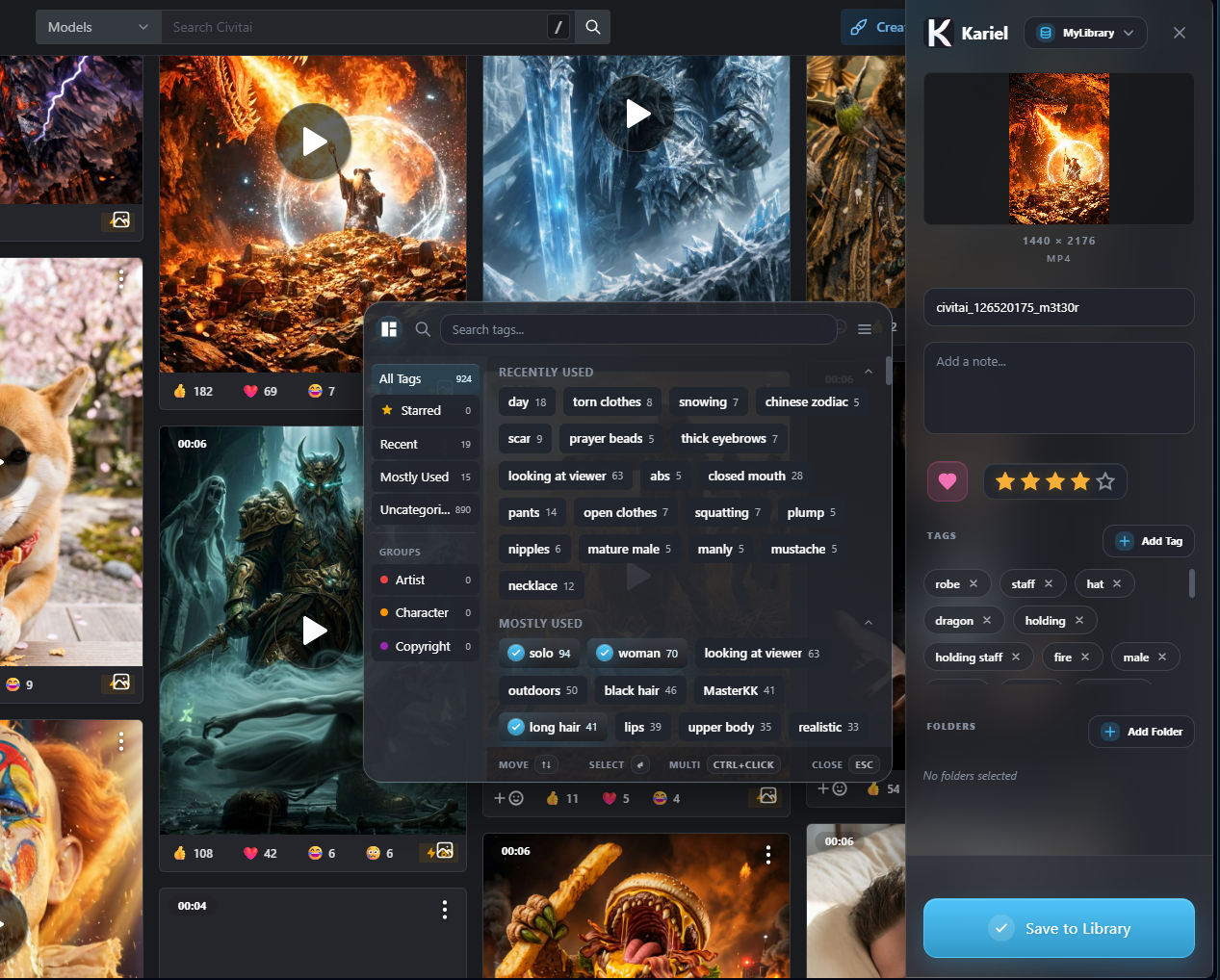 Kariel browser extension folder selection overlay